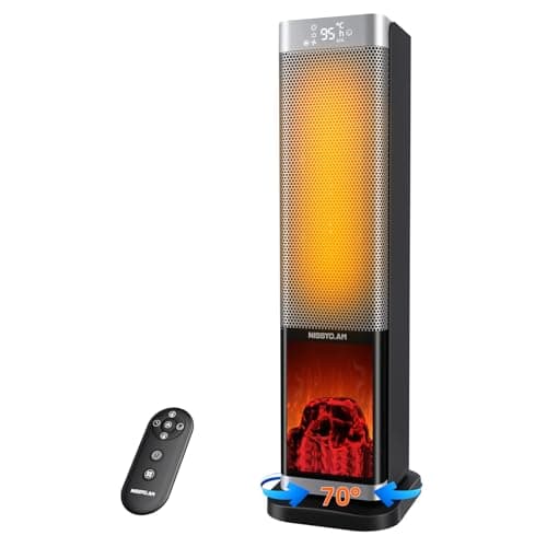 NISSYO.AM 24 Inch Tower Space Heater for Indoor Use, 1500W Quiet PTC Ceramic Heater with Remote & Thermostat, LED Display, 70° Oscillation, Electric Space Heater for Large Room, Office, Bedroom