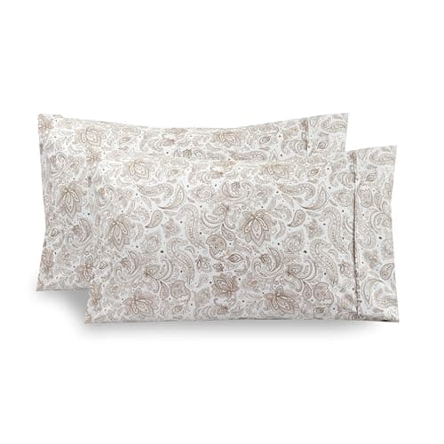 Elegant Comfort Ultra Soft Set of 2 Floral Print Pillowcases - 1500 Premium Hotel Quality Microfiber, Soft and Smooth Envelope Closure 2-Piece Pillow Covers - Standard/Queen, Paisley Taupe