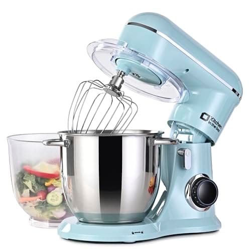 Kitchen in the box Stand Mixer, 5QT Two bowls Electric Food Mixer, 10 Speeds 3-IN-1 Kitchen Mixer for Daily Use with Egg Whisk,Dough Hook,Flat Beater (Blue, 5QT)
