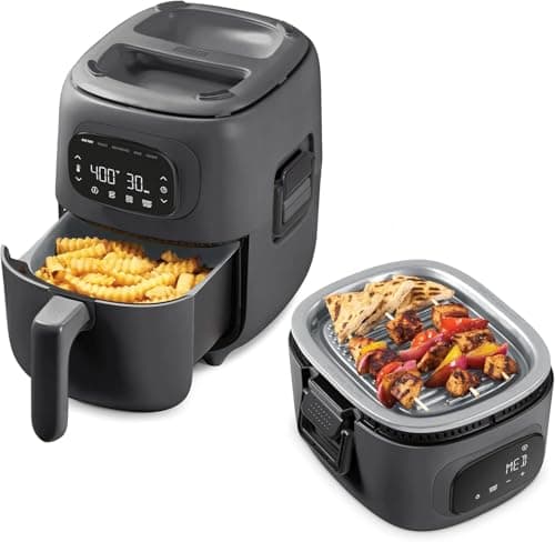 Dash Flip & Fry™ Digital 2-in-1 Grill & Air Fryer - Has AirCrisp® Technology - Digital Touchscreen, Ceramic Nonstick Grill Plate & Special Dehydrate Function - 3 Quarts - Forged Iron