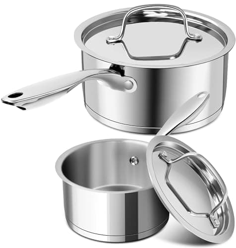 MICHELANGELO Stainless Steel Saucepan Set with Stainless Lids, Tri-Ply Bottom Sauce Pan with Lid, Sauce Pot Set 1QT & 2QT, Nonstick Saucepan, Dishwasher Safe
