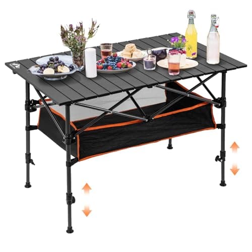 Night Cat Foldable Camping Table: Outdoor Table with Storage Basket