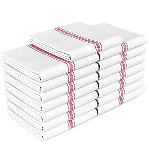 Zeppoli Classic Kitchen Towels -15 Pack 100% Natural Cotton Towel Set, Reusable Wash Cloths, Absorbent Dish Towels, Machine Washable Hand Towels, Kitchen Essentials - 14" by 25 - Red Striped