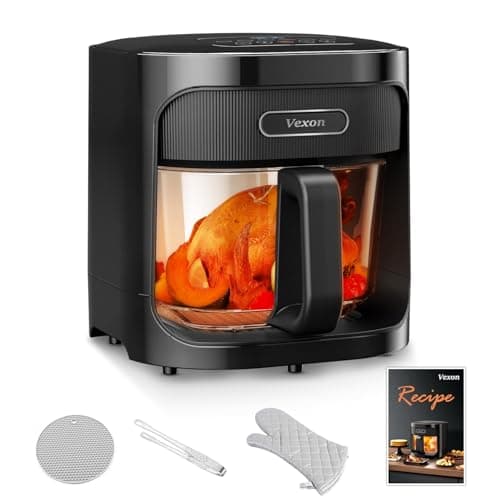 Vexon 4.5L Glass Air Fryer ,Clear Viewing Window ,Easy-to-Clean Basket ,Multiple Cooking Modes ,User-Friendly Digital Controls (Black)