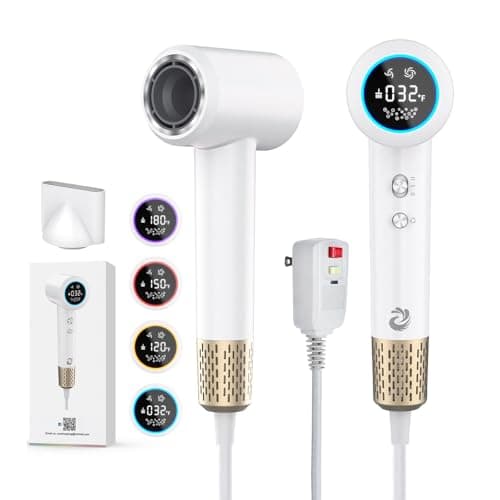 Hair Dryer, 1500W High Speed 110000 RPM Blow Dryer with Plasma Tech (Positive+Negative Ionic), LCD Display, 5 Modes, Thermo-Control, Low Noise, Fast Drying Travel Hair Dryer for Home or Travel(White)