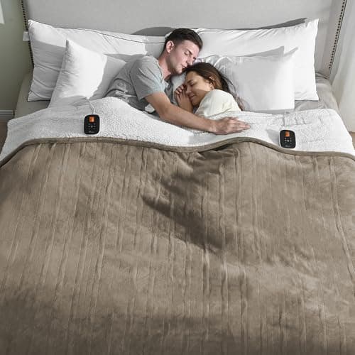 Fantico Electric Blanket King Size,Dual Control Heated Blankets with 0.5-12H Auto-Off and 10 Heating Levels,Soft Velvet to Warm Sherpa,Overheat Protection, ETL Certified, Machine Washable,100" × 90"