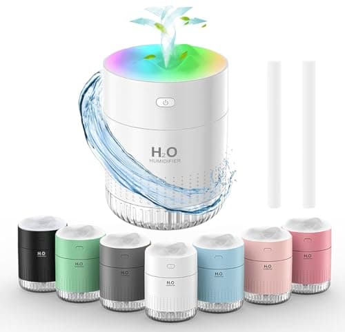 Portable Small Humidifiers for Bedroom Baby, Rechargeable Mini Cool Mist Plant Humidifier for Plants, Quiet Desktop Humidifier with 2 Working Modes & Colorful Night Light for Travel, Office, Bedroom