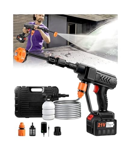 KimPump Cordless Pressure Washer Battery Operated, 500 PSI Cordless Power Washer with 6-in-1 Nozzle & Foam Cannon, Handheld Pressure Washer with Triple Water Source & 16FT Hose for Car, Home, Yard