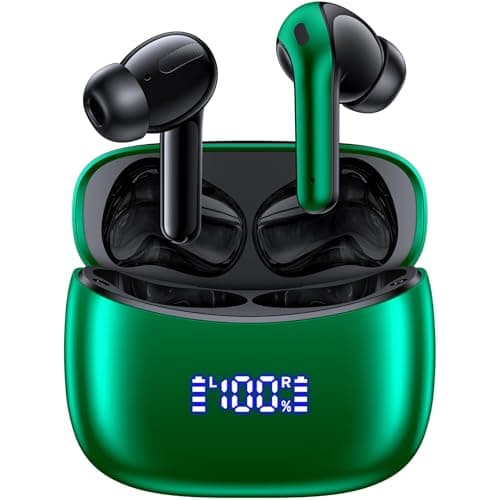 AI Translation Earbuds Real Time Translator Wireless Earbuds Headphones for Traveling Abroad Learning Languages Attending Meetings Managing Global Business Digital Display Charging Case Green