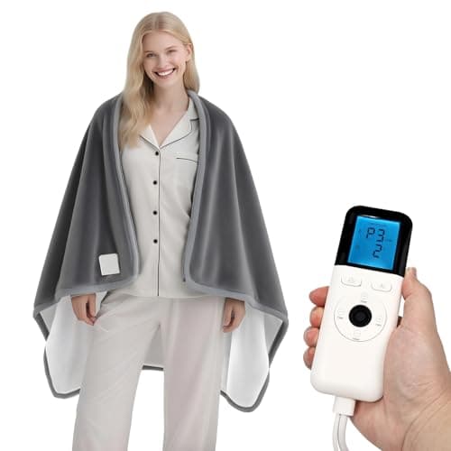 Heated Blanket Electric Throw, Heated Wearable Shawl for Gifts, Super Cozy Soft Wearable Blanket with 6 Heating Levels & 5 Timer Settings, Auto Shut Off, Machine Wash (Grey)