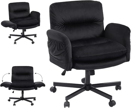 Bestier Criss Cross Chair with Flip-Up Armrests, Swivel Makeup Vanity Chair with Wheels & Side Pockets, Cross Legged Office Chair for Home Office, Bedroom, Black Velvet