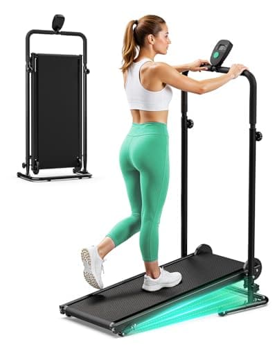 Non-Electric Treadmill with Dual Flywheel & Fixed Incline - AKLUER Motorless Treadmill with LCD Monitor, Non-Slip Belt, Compact Foldable Design for Small Home/Gym, Soft Foam Grips for Walking/Jogging