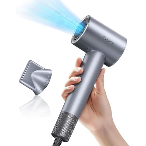 Labiim Hair Dryer, High-Speed Ionic Low Noise Blow Dryer with Brushless Motor for Fast Drying, Thermo-Control Quiet Compact Hair Blow Dryer, Hairdryer with 1 Nozzle Attachments for Home Salon Travel
