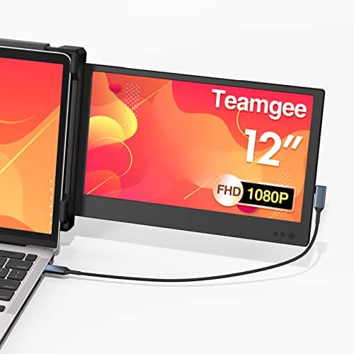 Teamgee Laptop Screen Extender, 12” Portable Monitor for Laptop FHD 1080P Glare-Free IPS Dual Screen, Works with Mac Windows Android Chrome Linux, Fits 13”~16.5” Laptops, Built-in Speakers & HDR