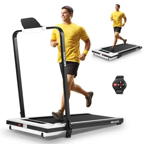 ANCHEER Treadmills with Incline, Under Desk Treadmill/2s Folding/Max Treadmill 300 lb Capacity-Walking Pad/Compact Electric Treadmill for Home/Gym/Office with LED Touch Screen/Remote Watch
