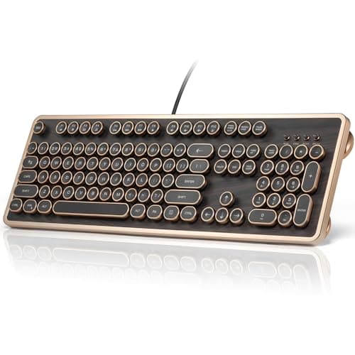 GLENCREAG RK104 Retro Mechanical Keyboard, Wired Full-Size 104 Keys with Typewriter Round Keycaps, Wooden Grain, N-Key Rollover, Green Linear Switches, Ideal for Retro Lovers