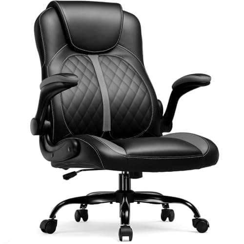 COMHOMA Office Computer Gaming Chair Ergonomic Desk Chair for Adults with Lumbar Support Flip-Up Arms Adjustable Height Swivel Wheels PU Leather Executive Design for Short People Use, Gray