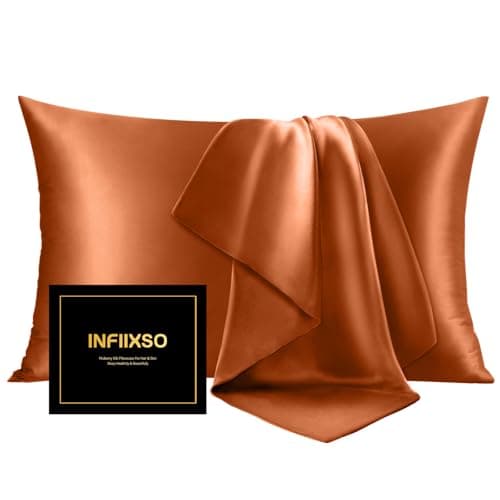 INFIIXSO Silk Pillow Cases 2 Pack Standard Size, Ultra Smooth & Soft Mulberry Silk Pillow Case for Hair and Skin, Breathable Cooling Silk Pillowcase with Hidden Zipper (Brunt Orange, 20x26 Inches)