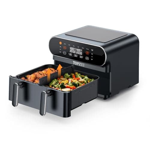 TOPZEE 11-QT Large Air Fryer - 8 in 1 XL Airfryer with Flex Basket, Divider for Dual Cooking, Preheat, Air Fry, Roast, Broil, Bake, Reheat, Dehydrate, French Fries Dishwasher Safe, Gray