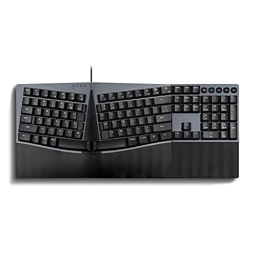 Perixx PERIBOARD-535RD Wired Ergonomic Mechanical Split Keyboard - Low-Profile Red Linear Switches - Programmable Feature with Macro Keys - Compatible with Windows and Mac OS X - US English, Black