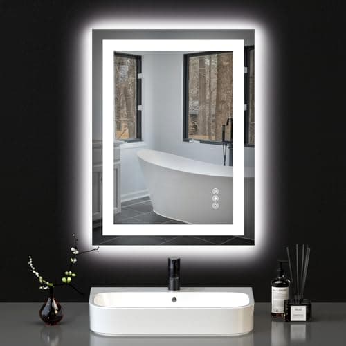 Hivone 31.5X23.5 LED Bathroom Mirror with Lights, Anti-Fog, Dimmable, Backlit + Front Lit, Smart Bathroom Vanity Mirror, Memory Function, Shatterproof, Tempered Glass (Horizontal/Vertical)