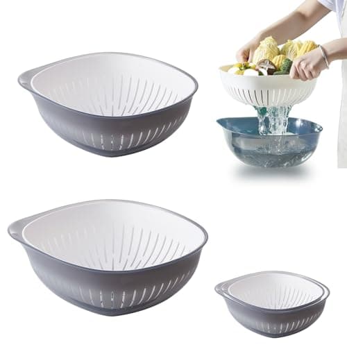 LUMUMIX Colander Bowl Set of 2, Nesting Large Capacity Plastic Food Strainer for Pasta, Vegetables and Fruits Washing Draining Basket, Space Saving, BPA Free