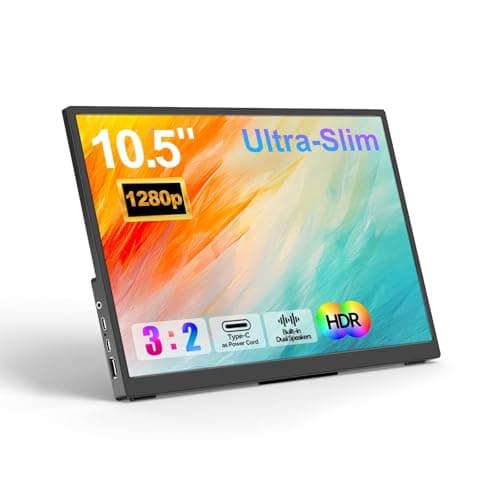 WCKUN Portable Monitor 10.5'' 1920 * 1280 Ultra-Slim Mini Monitor 3:2,500nits,2000:1,Standard USB C HDMI HDR Computer Monitor for Laptop Switch Mac Phone