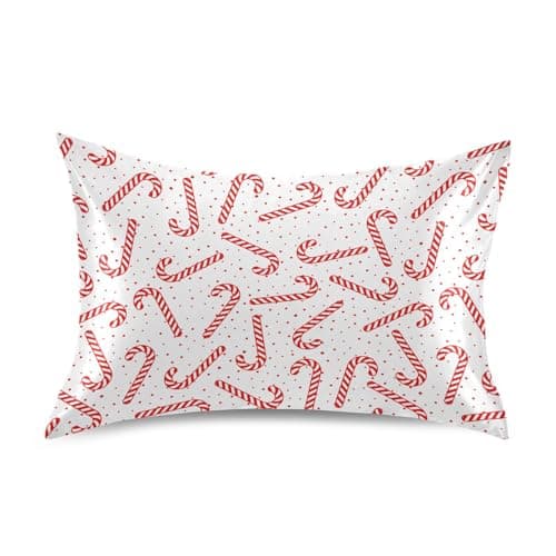 Dalzium Christmas Satin Pillowcase for Hair and Skin, Red Candy Canes Silk Pillow Case Soft and Cozy Body Pillow Covers Standard Size with Envelope Closure
