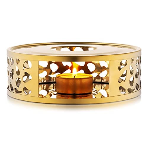 Simtive Teapot Warmer, Brushed Stainless Steel Tea Warmer with Tealight Holder, Gold