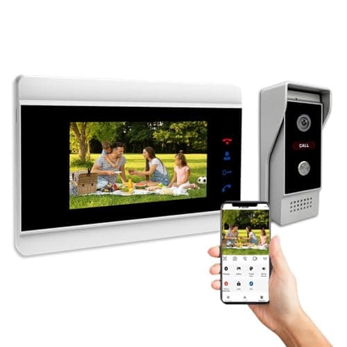 Xavhal WiFi Video Intercom System Video Doorbell with 7-inch LCD Monitor, Call Button Tuya WiFi Intercom Kit Smart Video Door Phone System 1080P 4-Wired Doorbell Camera. (Silvery White)