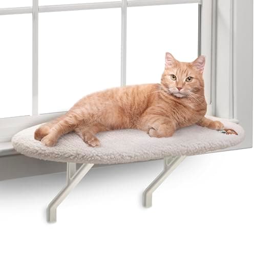 K&H Cat Window Perch Kitty Sill - Cat Window Hammock Bed with Strong Suction Cups Hold 40 lbs, Cushioned Windowsill Bed for Indoor Cats, Washable Cover, Cream Fleece, 24 x 14 Inches