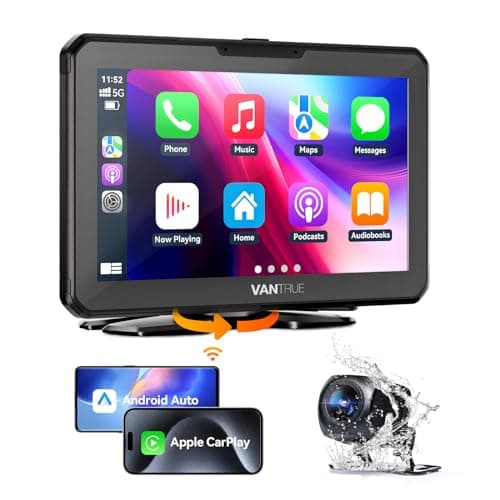Vantrue Portable Carplay Screen for Car, 7" Wireless Apple Carplay & Android Auto Car Stereo with 1080P Backup Camera, GPS Navigation, Mirror Link, Voice Control, Bluetooth, Siri, FM/AUX for All Cars