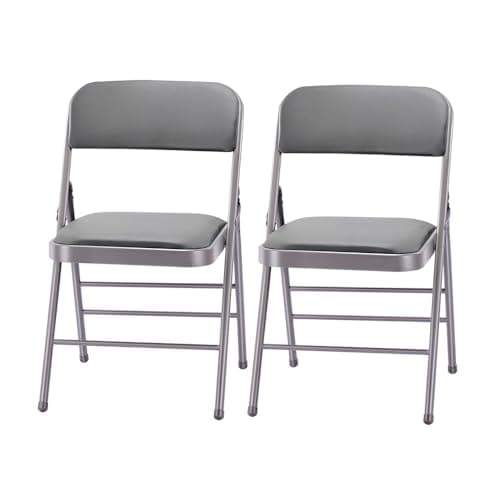 Amazing for less Pack of 2 (Fabric/Vinyl) Steel Frame Metal Foam Padded Folding Chairs (Black, Gray, White) (2-Pack - Vinyl Gray)
