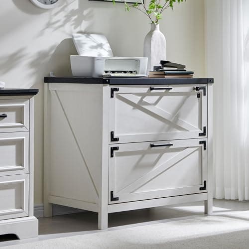 JXQTLINGMU 2 Drawer Farmhouse File Cabinet, Lateral Filing Cabinet with Lock for Home Office, Compatible Legal Letter A4 F4 Size, White