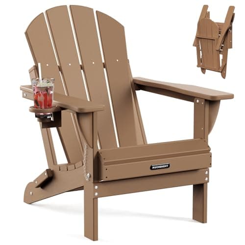 MUCHENGHY Folding Adirondack Chairs, Patio Chairs, Lawn Chairs, Outdoor Chair, Adirondack Chair Plastic, Fire Pit Chairs, Weather Resistant with Cup Holder for Deck, Backyard, Garden(Teak)