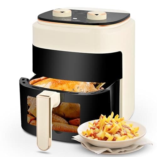 Pukomc Air Fryer,4QT Airfyer with Viewing Window,8 Custom Presets Small Air fryer oven with Adjustable Temperature and Time,Non-stick and Dishwasher-Safe Basket,Beige
