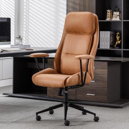 BOWTHY High Back Office Desk Chair,Ergonomic Reclining Office Chair,Modern Swivel Computer Chair,Conference Room Chairs,Brown Leather Chair with Lumbar Support,330lbs
