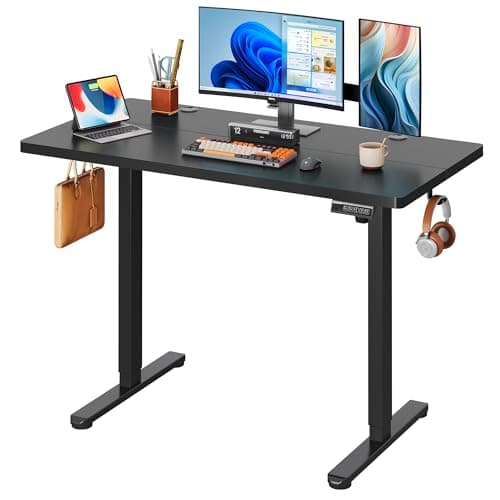 DEVAISE 48 Inch Electric Standing Desk, 3 Adjustable Height Stand up Desk for Home Office, Ergonomic Sit to Stand Desk with LED Touchscreen, Headphone Hook, 3 Memory Preset Computer Desk (Black)