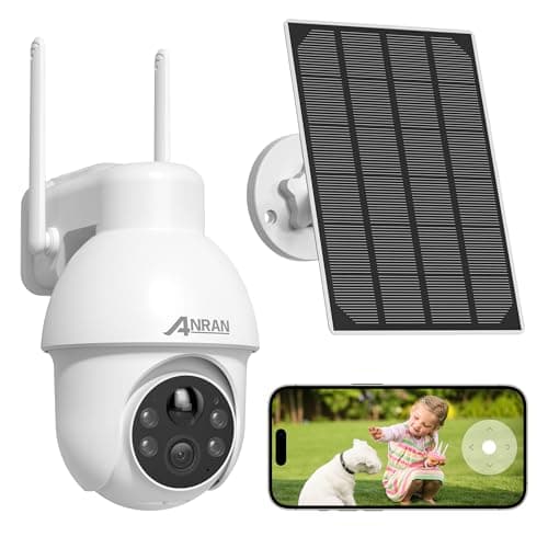 ANRAN 2K Solar Security Camera Outdoor Wireless, WiFi Camera Battery-Powered with 360° PTZ for Home Security, 3MP Color Night Vision, PIR Motion Detection, Two-Way Audio, Compatible with Alexa