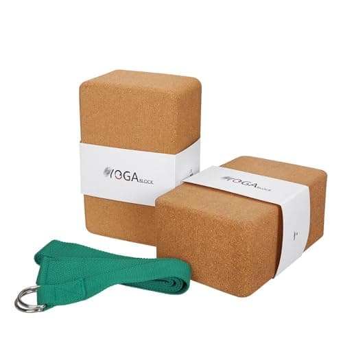JBM Yoga Blocks 2 Pack with Strap, Cork Block 2 Pack EVA Foam Yoga Bricks Set,Stretch Blocks (Cork)