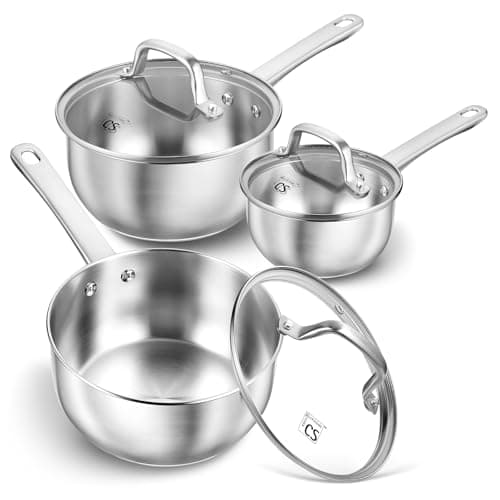KOCH SYSTEME CS Stainless Steel Saucepan Set, 1QT & 2QT & 3QT Sauce Pan, Premium 18/10 Steel Sauce Pan Set, Induction Saucepans, Stainless Steel Pot Set 6 Piece, Easy to Clean, Oven Safe