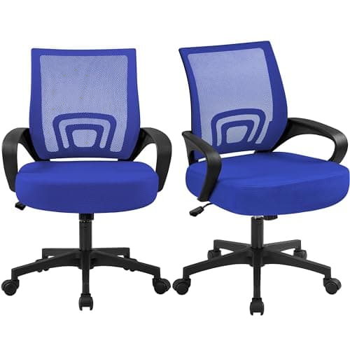 Yaheetech 2Pcs Ergonomic Adjustable Height Office Chairs, Mesh Desk Chair with Lumbar Support & 360° Rolling Casters for Workplace Blue
