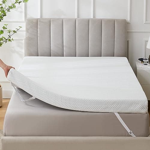 HomeMate Memory Foam Mattress Topper Queen - 3 Inch Gel Cooling Pad High Density Firm Topper, Soft Pressure Relieve Bed CertiPUR-US, Non-Slip Removable & Washable Cover