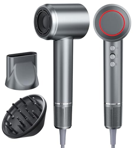 Hair Dryer, Blow Dryer with Diffuser - 110,000 RPM High-Speed Ionic Technology for Women, Brushless Motor, Low Noise Design with Magnetic Nozzle Attachments