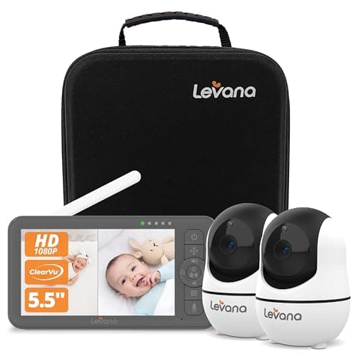 Levana Nala 5.5" HD Video Baby Monitor, 2 1080P Night Vision PTZ Cameras, 22 Hour Battery Life, 5000mAH Battery, No WiFi, Two-Way Talk, 1000ft Range, Carrying Case, 2 Year Warranty