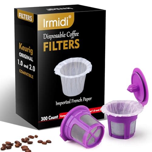 Irmidi 300 Count Disposable Paper Filter with 2 Pack Reusable K Cups Coffee Pods,Compatible with Keurig 2.0 and 1.0 Coffee Maker