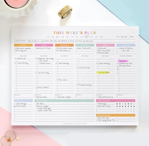 ThreeKin Weekly Planner - Premium 52-Sheet Tear-Off Notepad, 8.5 x 11 inches, Clean Colorful Design, Perfect for Work, School, Projects, and Entrepreneurs, Female & USA Owned Business