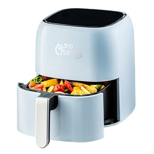 Charmi 5QT Air Fryer – Beautiful Retro Design, Stylish Countertop Look, Safe Auto Shutoff, Digital Touchscreen, 8 Cooking Presets, Digital Recipes Included (Pastel Blue)