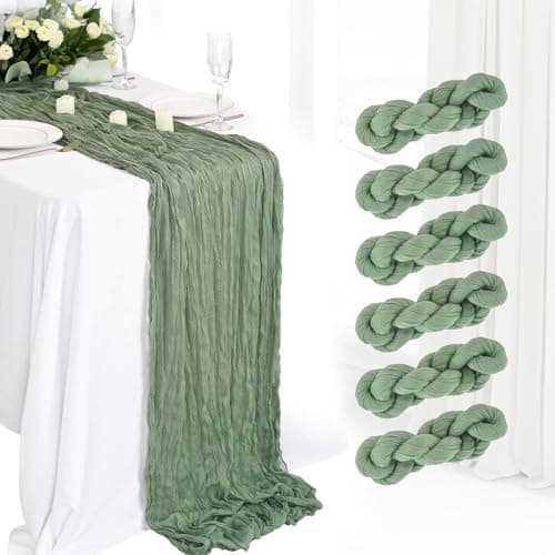 6 Pack Cheesecloth Table Runner 10Ft Boho Gauze Long Rustic Sheer for Wedding, Bridal Baby Shower, Birthday Party, Cake Table, Arbor Decorations (Sage Green)