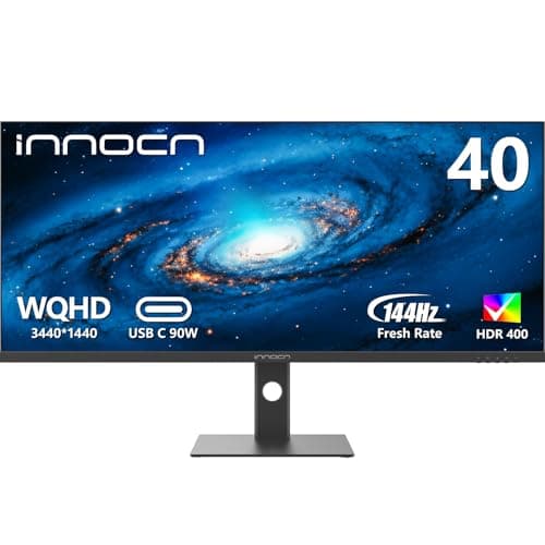 INNOCN 40 Inch Ultrawide Monitor 3440 x 1440p 144Hz PC Desktop Gaming Display, USB Type C 90W, HDMI, DisplayPort, HDR400, Built-in Speaker, Tilt/Height Adjustable - Black